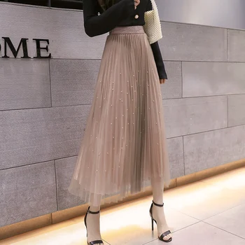 

[film] autumn new nail bead bust in the skirt of tall waist posed skirts long net veil