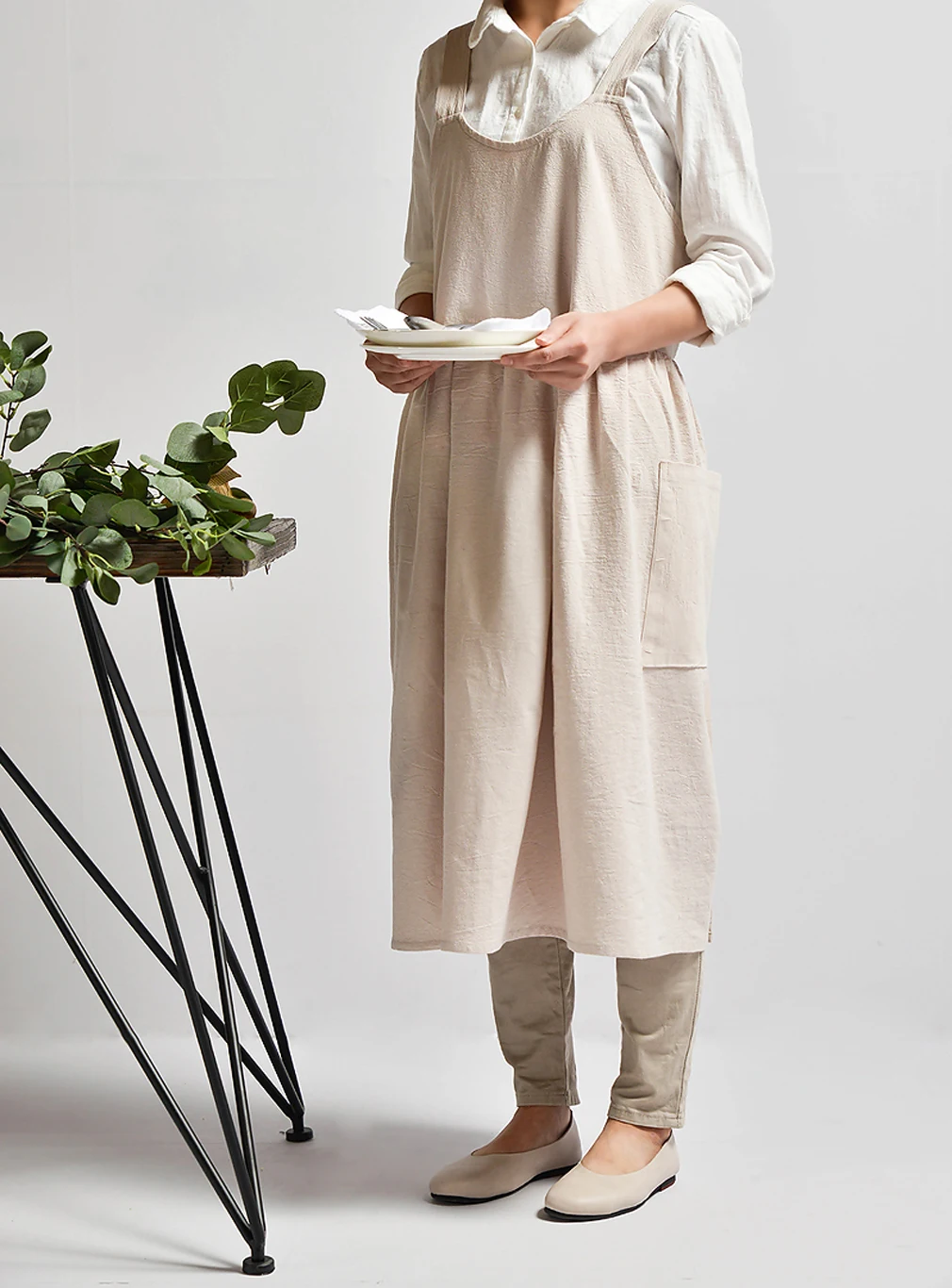 AA 1PC Autumn Female Women Bib Apron Cotton Linen Pinafore Dress Cafe Kitchen Cooking Florist Vintage