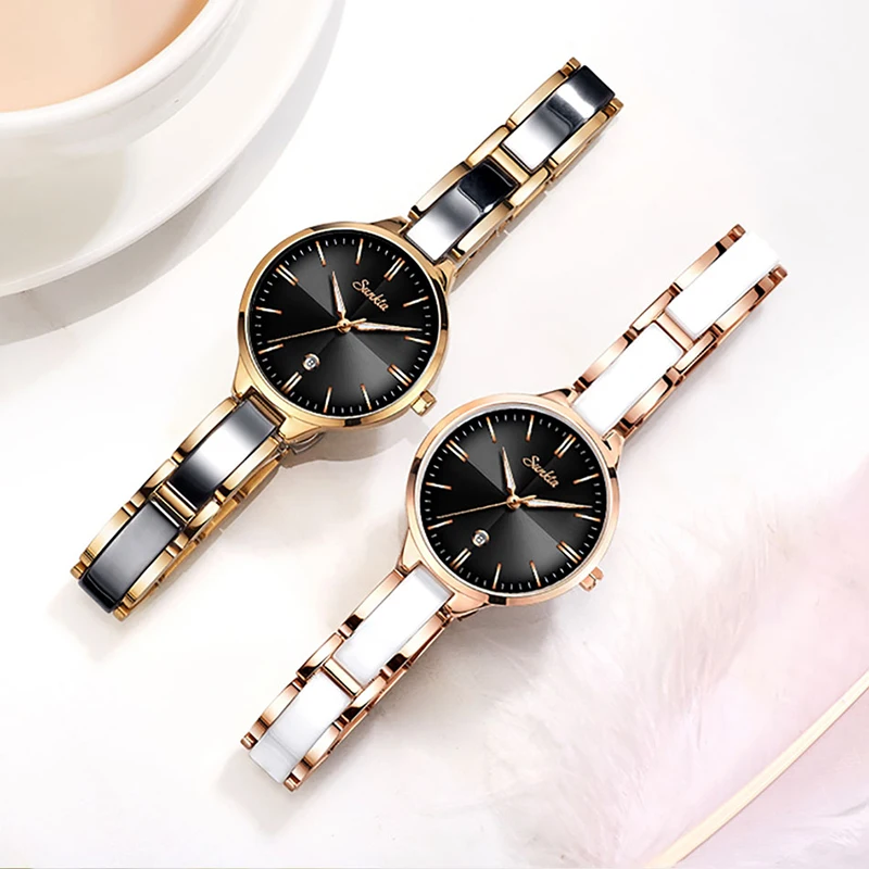 SUNKTA Blue Surface Ceramic Strap Watch Fashion Waterproof Women Watches Top Brand Luxury Quartz Watch Women Relogio Feminino