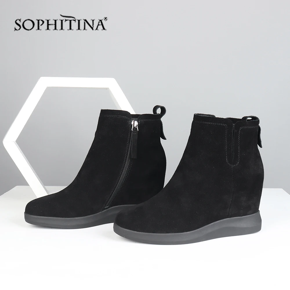 SOPHITINA/зимние теплые ботинки; Высококачественная удобная обувь из коровьей замши на танкетке; модная обувь на молнии; новые женские ботильоны; SO297