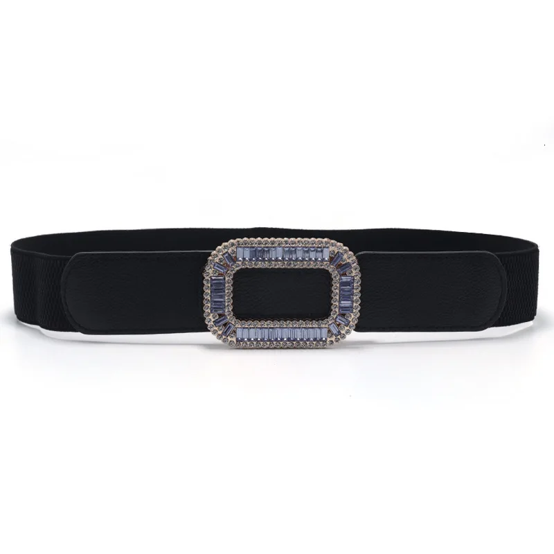Blue Diamond Black Модные стразы, широкие пояса с кристаллами, квадратная пряжка, широкий пояс, декоративный женский пояс для скульптуры, эластичные женские растягивающиеся ремни - Цвет: Blue Diamond Black