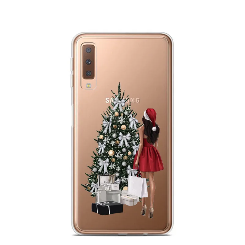 Новогодний чехол для samsung Galaxy A7 A9 A6 A8 Plus Праздничный Рождественский мягкий чехол для samsung Galaxy A10 A30 A50 A70 A80