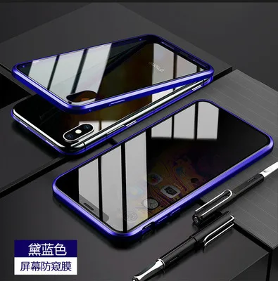 Магнитный чехол для iPhone XS Max XR X двусторонний металлический бампер из закаленного стекла, чехол для iPhone 7 7P 8 8P - Цвет: Blue