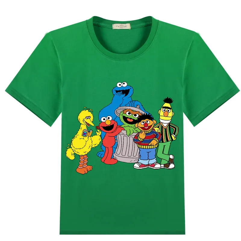 Elmo cookie bert pássaro grande menino/meninas 3-14 anos adolescentes crianças algodão topos t dos desenhos animados imprimir meninos t camisa verão infantil crianças