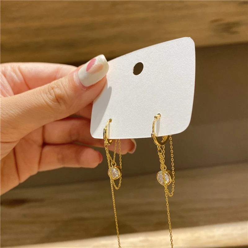 MENGJIQIAO Korean Cute Metal Circle Hoop Earrings For Women Girls Fashion Link Chain Long Tassel  Boucle d'oreille Jewelry