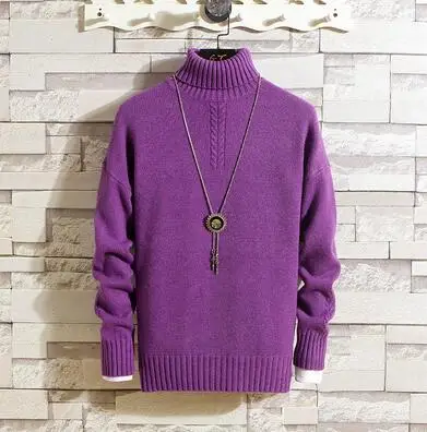 Purple RUIHUO с высоким, плотно облегающим шею воротником Для мужчин зимний свитер с высоким воротом; Для мужчин пальто пуловер, водолазка, свитер Для мужчин; пуловер; одежда; XXXL осень - Цвет: Purple