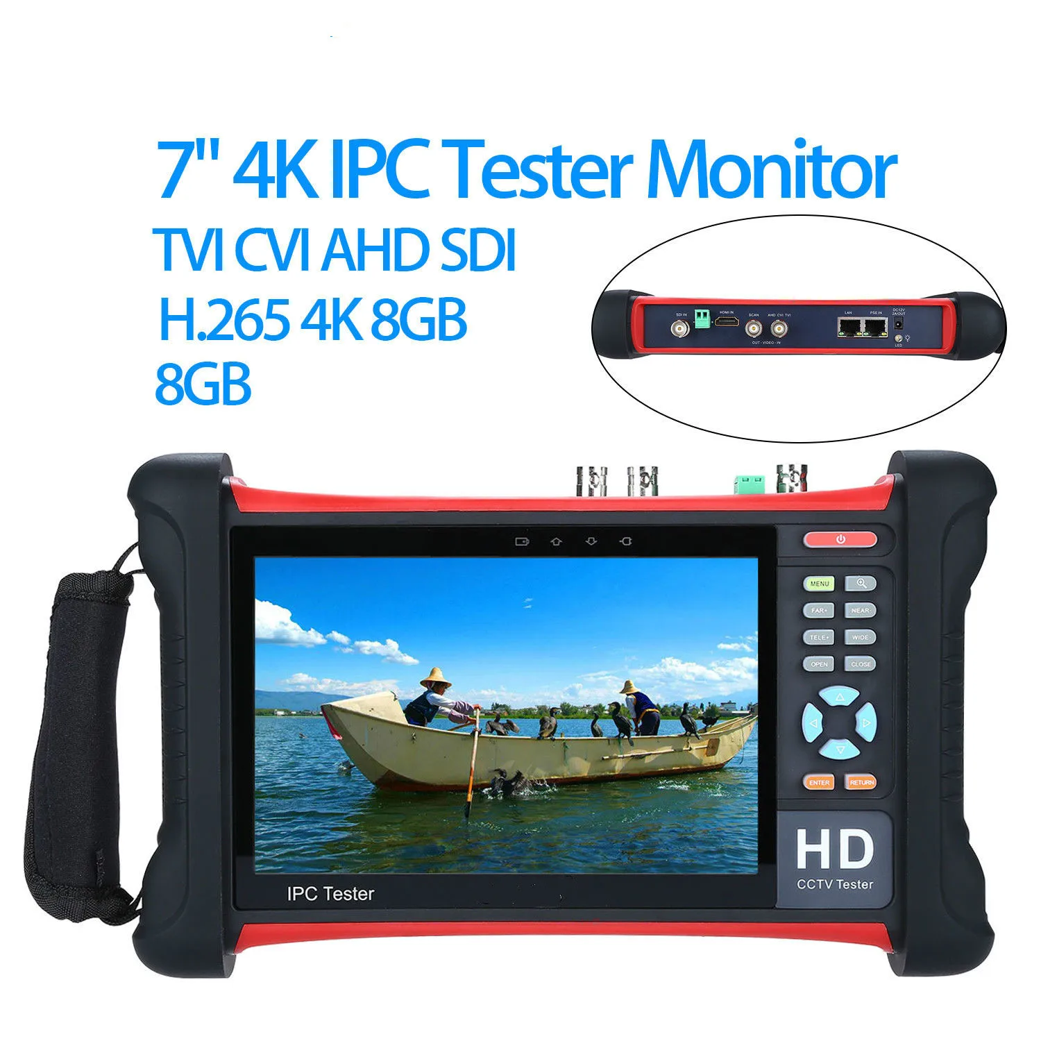 

7" 4K 1080P IPC Camera CCTV Retina Touch Screen Tester Monitor Wifi TVI CVI AHD SDI CVBS IP Discovery Analog 1920x1200
