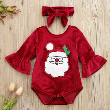 

My First Christmas Romper Santa Outfits Xmas Dress 2pcs Set for Girl Baby