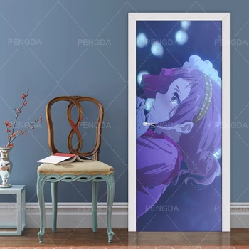 

Home Decoration Paste Self Adhesive Anime Girl 3D Wall Sticker Print Art Color Bricks Pulling Door Waterproof Wallpaper Picture