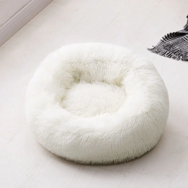 Плюшевая кровать для кошек, мягкая длинная плюшевая кровать для кошек, Лучшая кровать для собак, для маленьких собак, для кошек, гнездо для зимнего теплого сна, кровать для собак, коврик для питомцев - Цвет: White