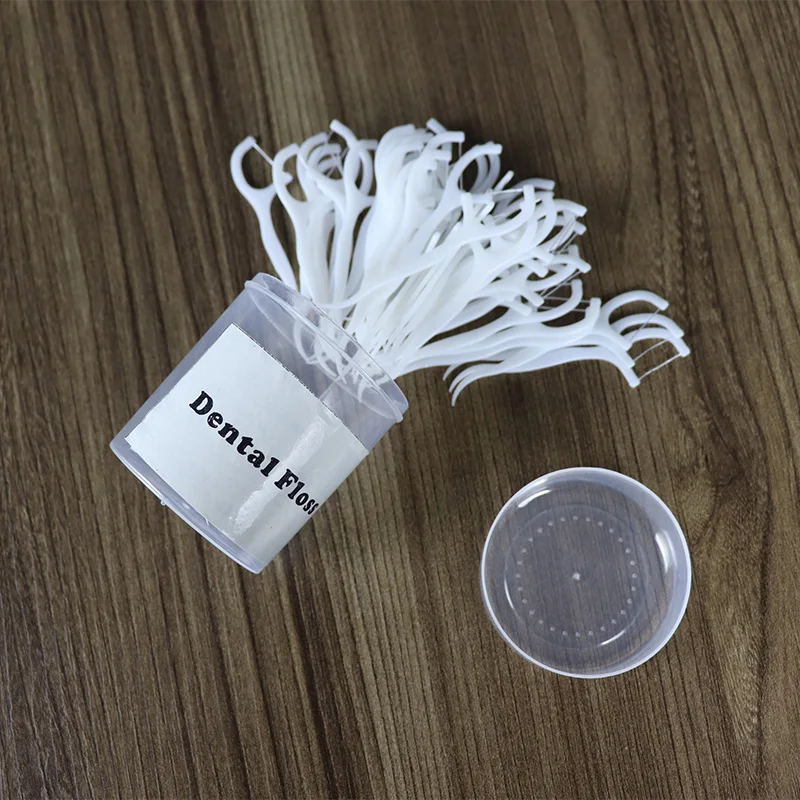 

High Tensile 50PCS Dental Floss Pick In Round Box