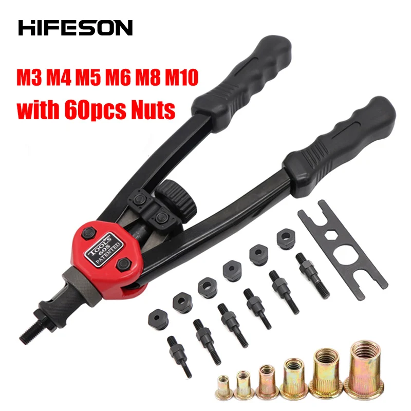 Hand Threaded Rivet Nuts Guns with nuts 605 606 Double Insert Manual Riveter Riveting Rivnut Tool fo