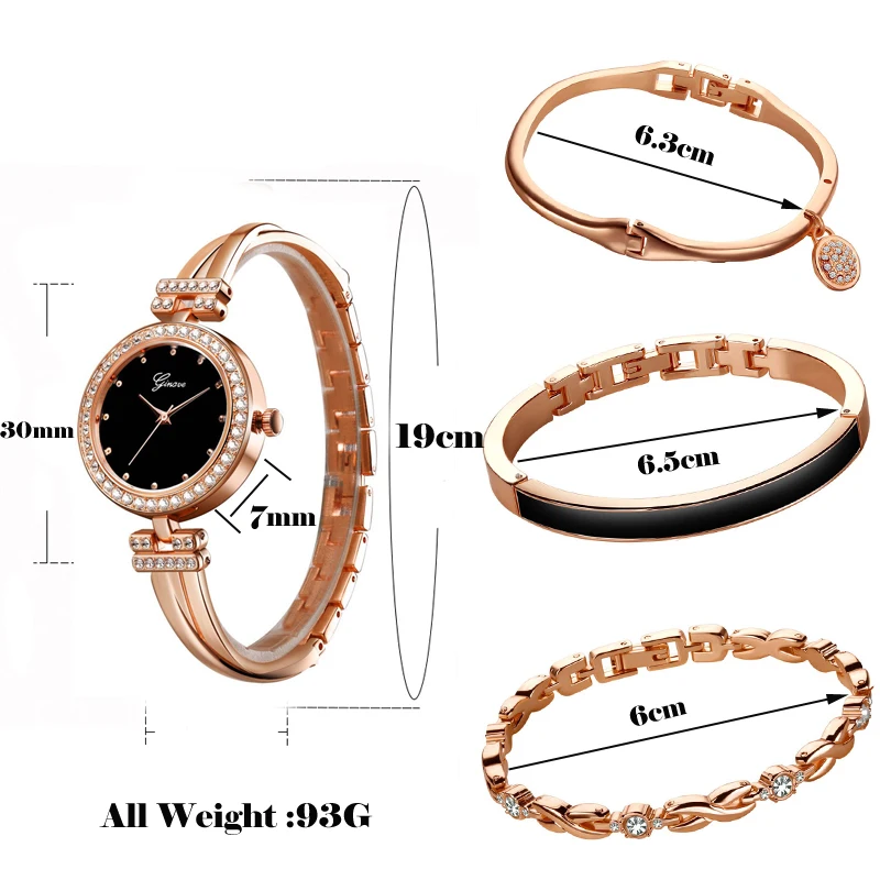 Comprar Juego de 4 Uds. De reloj Ginave para mujer, reloj de pulsera de diamantes de oro rosa, joyería de lujo, relojes de pulsera de cuarzo casuales para mujer