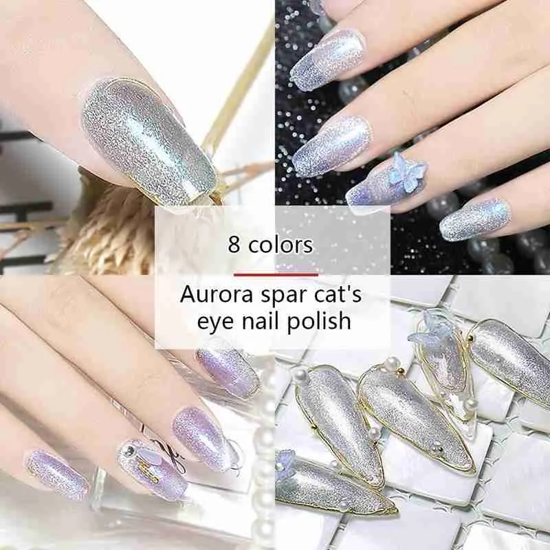

Aurora Spar Cat Eye Nail Polish Glue Fairy Powder Snowlight Shining Cat Eye Nail Gel Long Lasting UV Gel Soak Off Base G385