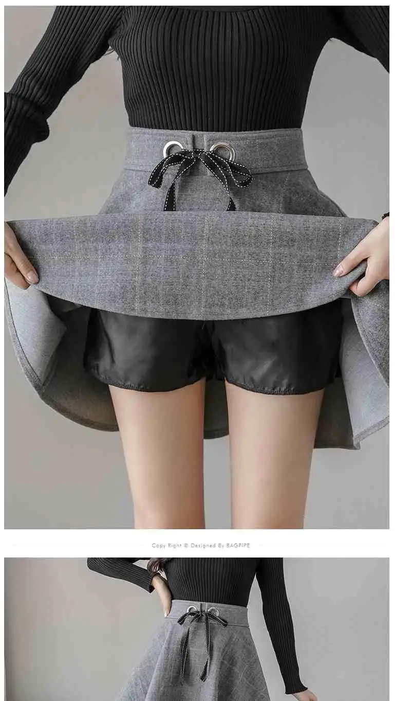 sequin skirt High Quality New Autumn Pocket Woolen Blend Winter Shorts Women Fashion Button Plaid Office Work Skirt Retro Women Mini Skirts denim skirts for women