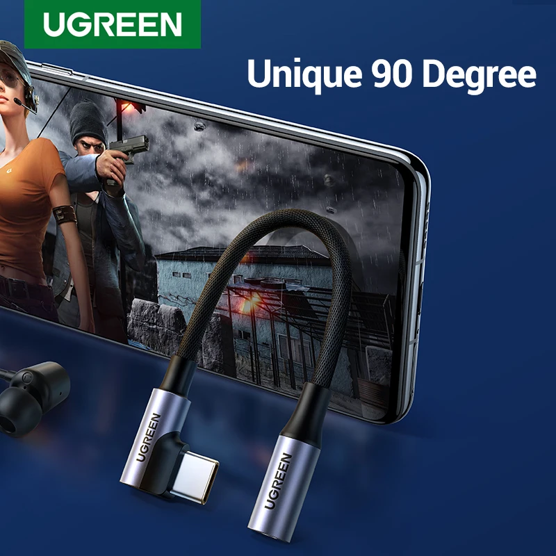 UGREEN 90 градусов игровой кабель Переходник USB C на 3 5 мм Кабель с соединителем для