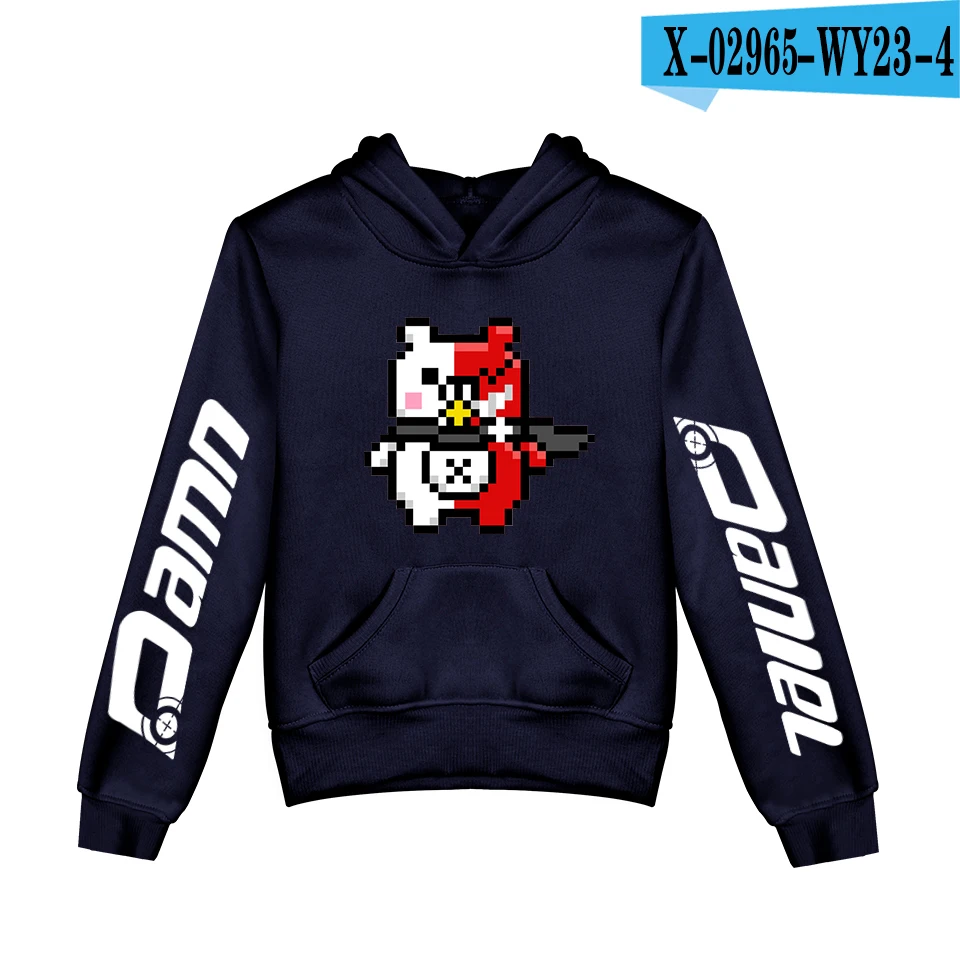 navy blue Популярные детские худи для мальчиков и девочек с принтом monokuma, Повседневные детские толстовки с капюшоном, осенняя уличная одежда в стиле Харадзюку, белые пуловеры monokuma - Цвет: navy blue