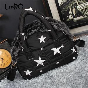 LUCDO Brand Luxury Handbag New Winter Woman Warm Space Cotton Shell Bags Designer Rabbit Fur Bag Ladies Jacket Shoulder Bag - Цвет: Five-pointed star