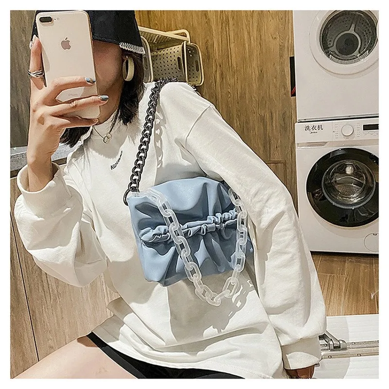 

Elegant Female Chain Tote bag 2020 New High-quality Soft PU Leather Women's Designer Handbag Pleated Shoulder Bags Underarm bag