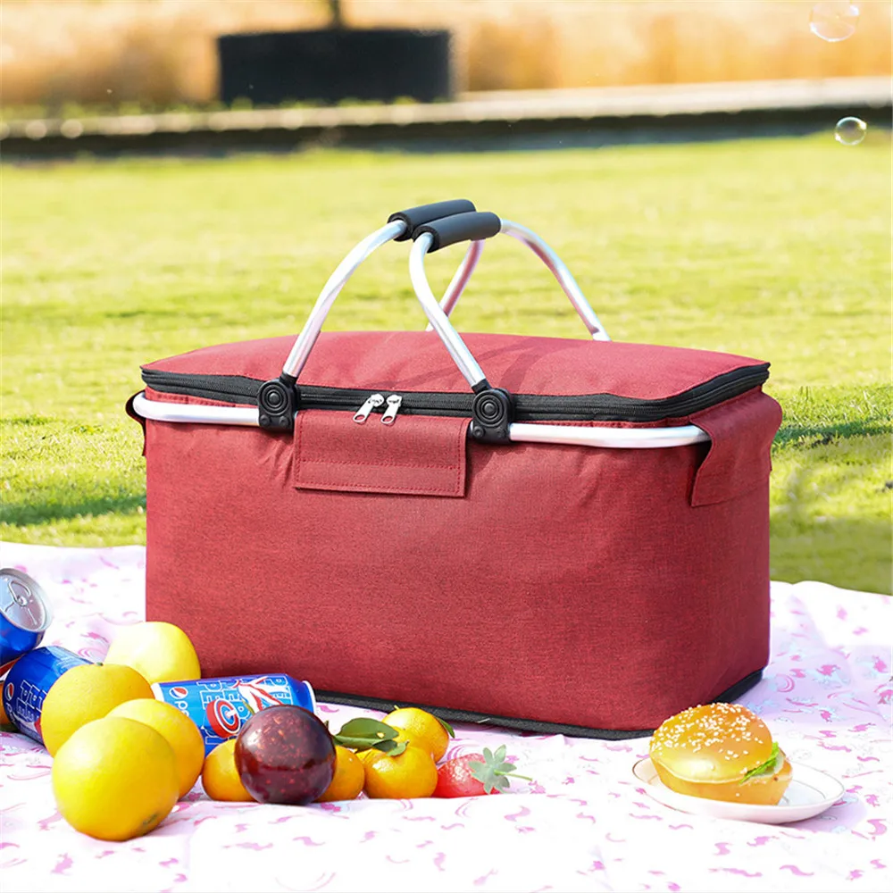 Navy Insulated Cooler with Carrying Handles Insulated Folding Picnic Basket 