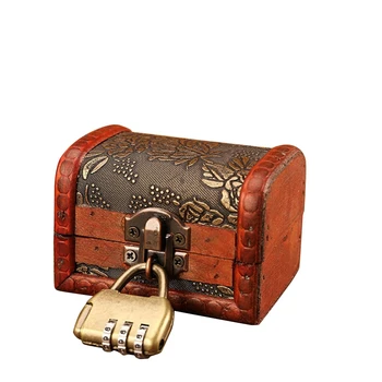 

Vintage Retro Wood Box with Lock Storage Container Box Trinket Jewelry Bracelet Pearl Ring Wooden Treasure Case Chest Organizer