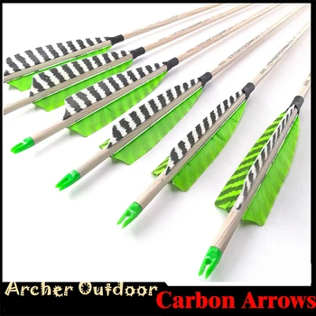 

6/12pcs Wooden Skin Pure Caron Arrows Archery Spine 400 500 600 32 Inches Shaft Turkey Vanes Compound Recurve Bow Hunting NEW