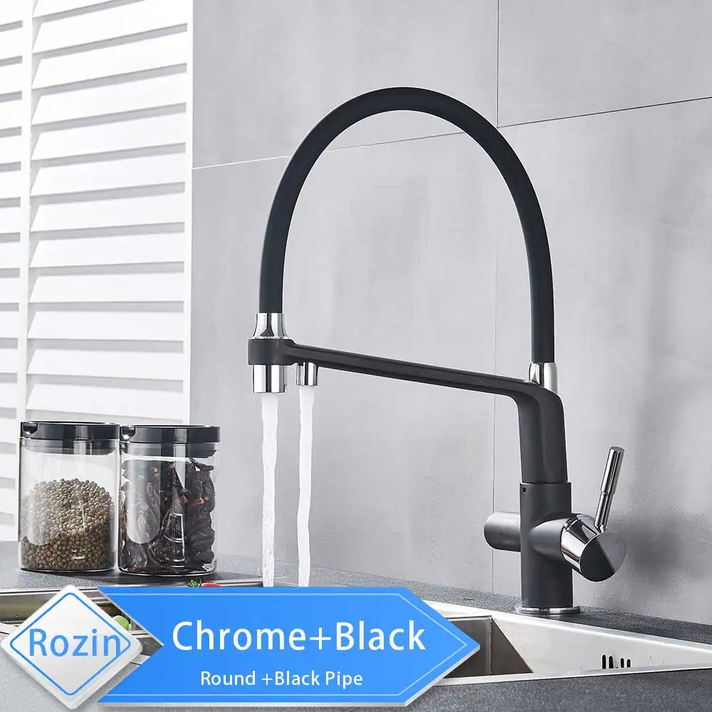 Chrome Black Faucet Хромированный кран для очистки кухонной раковины с креплением на палубе, 3 варианта 360, поворотный кран для чистой воды, смеситель для кухонной раковины, кран для питьевой воды - Цвет: Chrome Black Faucet
