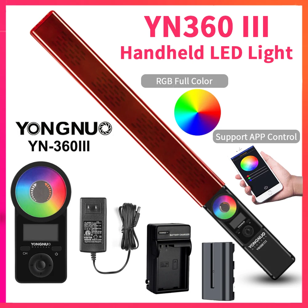  YONGNUO YN360 III YN360III Handheld Stick LED Video Light Touch Adjusting Bi-colo 3200k to 5500k RG - 4000188793613