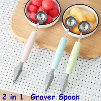 

2 In 1 Ice Cream Ball Spoon DIY Assortment Baller Fruit Digging Tool Watermelon Melon Carving Gadgets INS Nordic Knife Graver