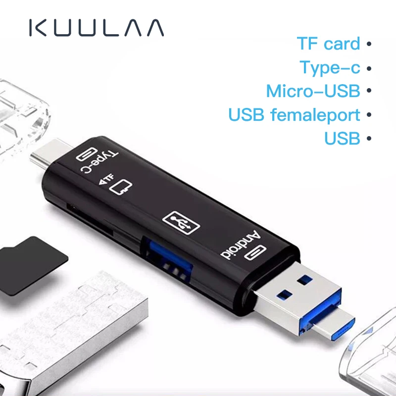 

KUULAA All In One Type C USB 3.0 Micro USB Adapter SD/ Micro SD/ TF Card Reader OTG Andriod PC External Multi Memory Card Reader