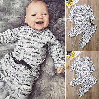 

Newborn Kid Baby Boy 0-24M Outfit Beard Print Long Sleeve TShirt Top+Pants Clothes Set