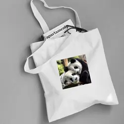 Милые женские холщовые сумки с принтом панды, хозяйственная эко многоразовая складная сумка на плечо, сумка-тоут, повседневные сумки