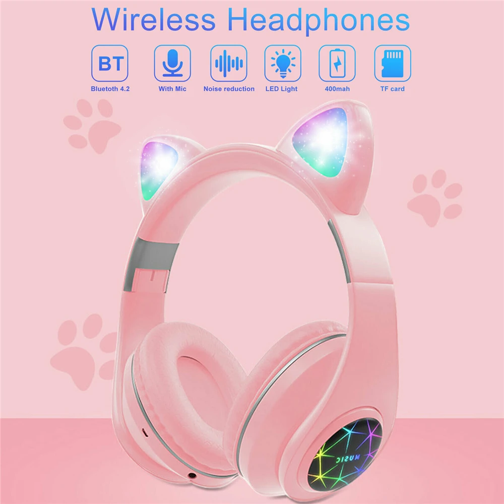 Bluetooth Wireless Headset Cat Ear Rabbit Ear Earphones Music Headset Wireless Headphones LED w Mic Headphones For Kids Girls