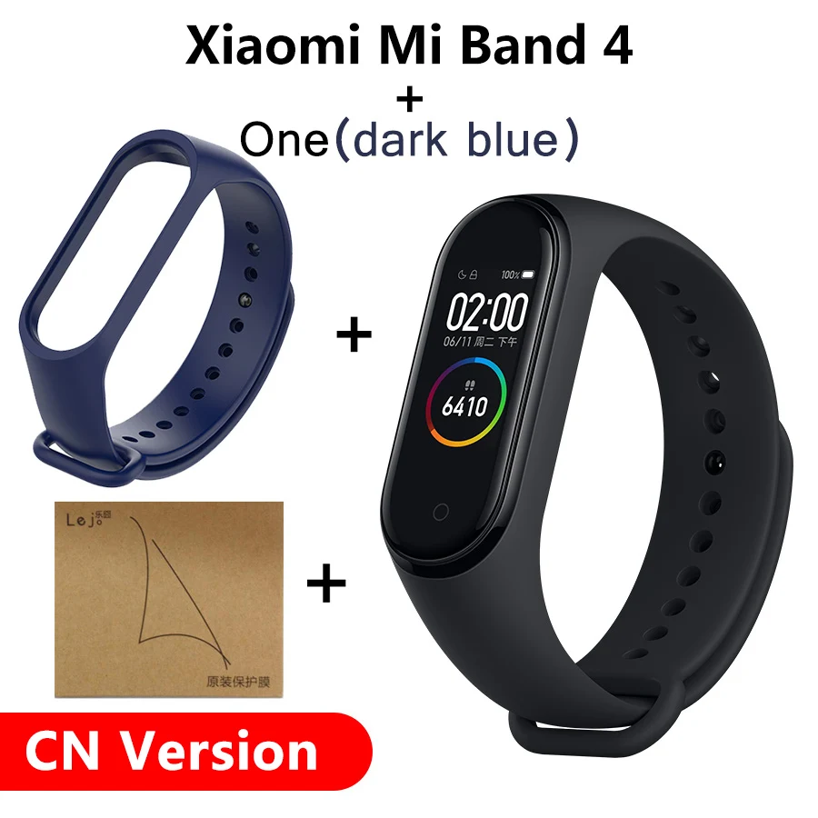 dark blue N film Xiaomi Mi Band 4 новейший Xiaomi Mi 4 браслета 3 цвета сердечного ритма фитнес Bluetooth 5,0 135 мАч цветной экран - Цвет: dark blue N film