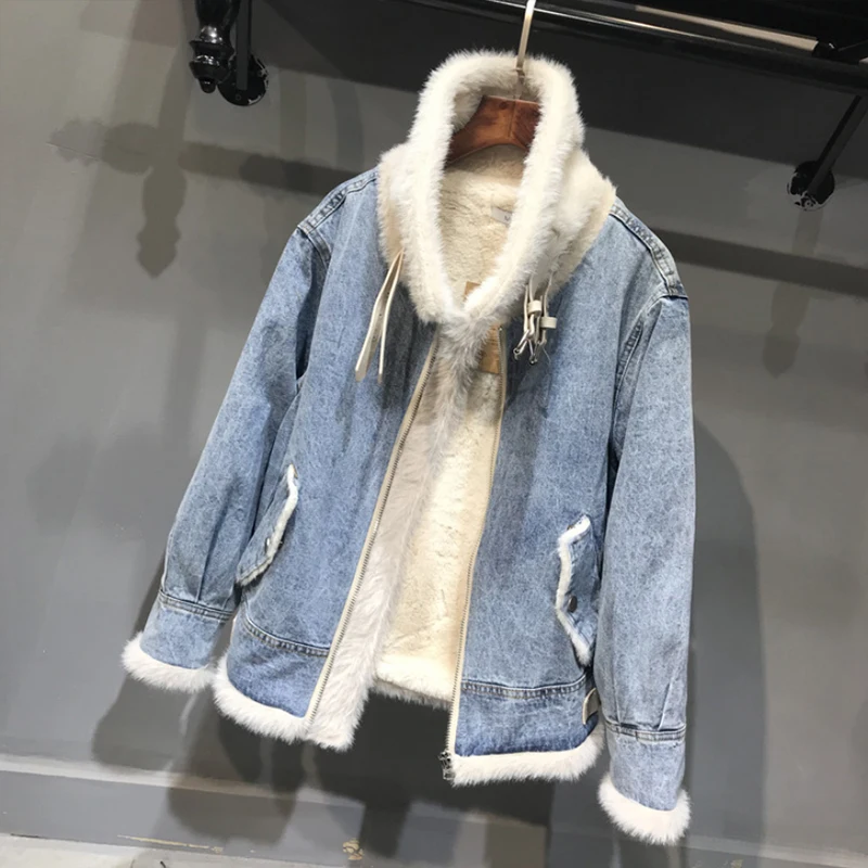 remarkable  Spring Autumn Winter New 2019 Women lambswool jean Coat With Pockets Long Sleeves Warm Jeans Coat O