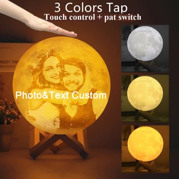 

3 Colors Photo/Text Custom 3D Printing Moon Lamp Night Light Customized Personalized Lunar Touch Control USB Rechargeable Lamp