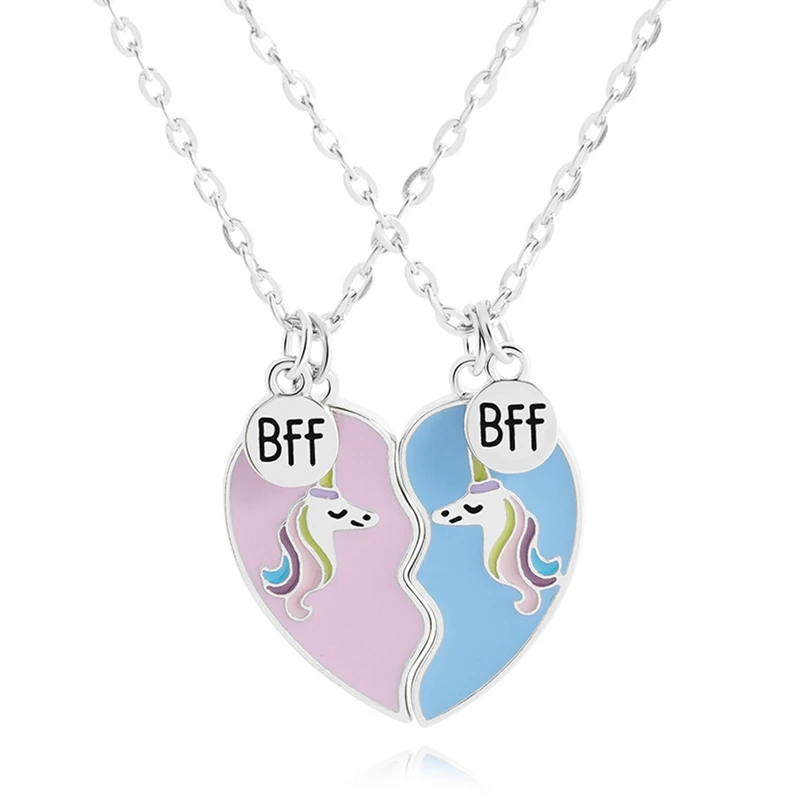 BFF Necklace Best Friends Sister Friendship Unicorn Heart Pendant Couple Necklace Cartoon Jewelry Christmas Birthday Gift