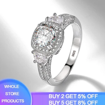 

YANHUI Silver 925 Ring Simulated Diamond CZ Jewelry 925 Sterling Silver Engagement Wedding Band Rings for women Party Jewelry