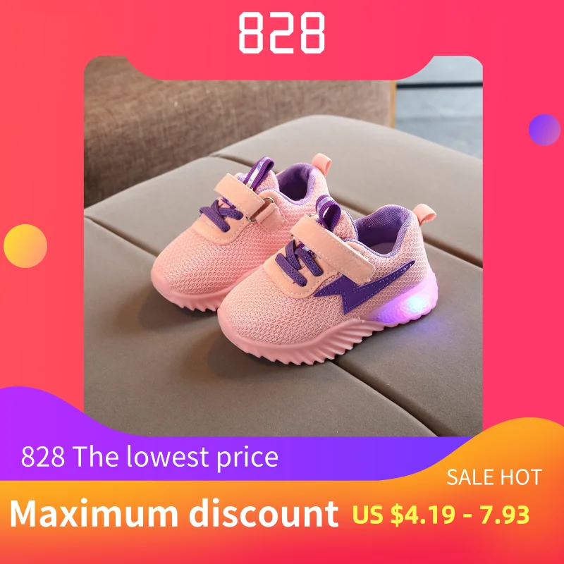 

MUQGEW Kids Light Up Shoes Breathable Mesh Led Luminous Sport Run Sneakers Shoes Hook & Loop Anti-Slippery Casual Shoes Zapatos