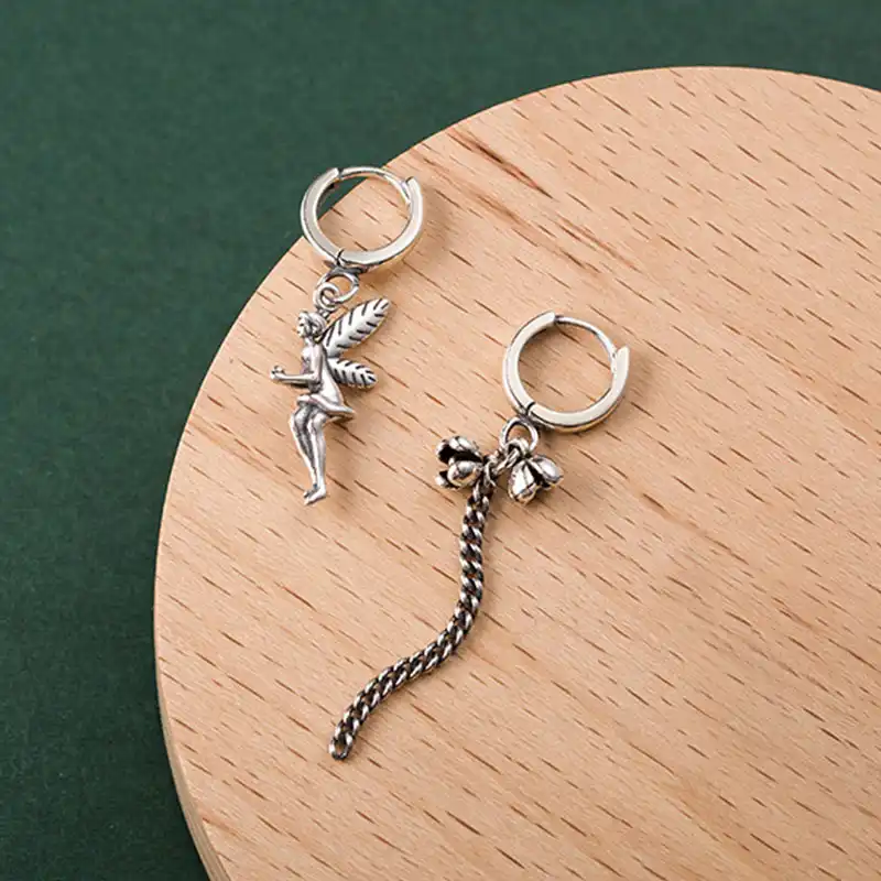 Асимметричные эльф Ангел Серьги с кисточками 100% Серебро 925 пробы ювелирные изделия металлический цветок длинные серьги с кисточками антикварные ушные капли для женщин