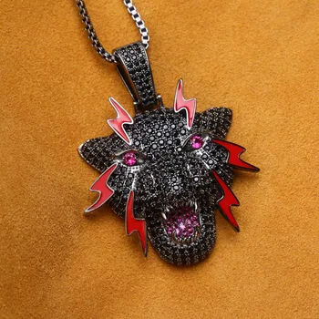 

Hip Hop AAA CZ Stone Paved Bling Iced Out Lightning Black Panther leopard Cheetah Pendants Necklace for Men Rapper Jewelry