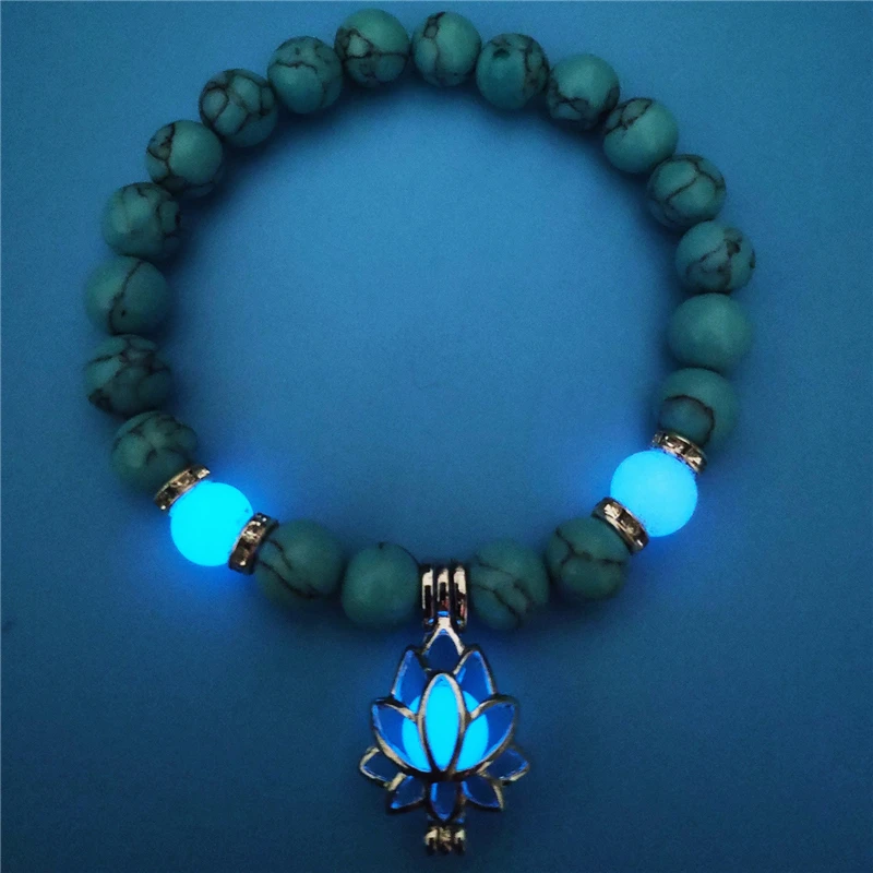 Blue Stone Blue Светящийся в темноте лунный цветок лотоса в форме шарма браслет натуральный камень светящиеся флуоресцентные браслеты женские классические ювелирные изделия - Окраска металла: Blue Stone Blue