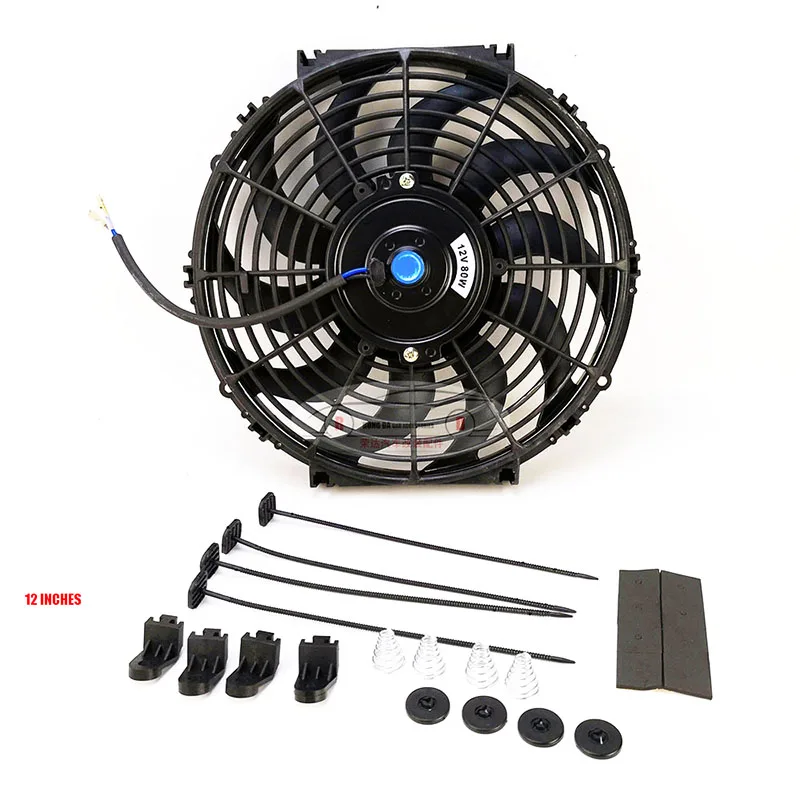 Universal 7 10 12 14 Inch 12V 80W 2100RPM Straight Black Blade Electric Cooling Radiator Fan Kit