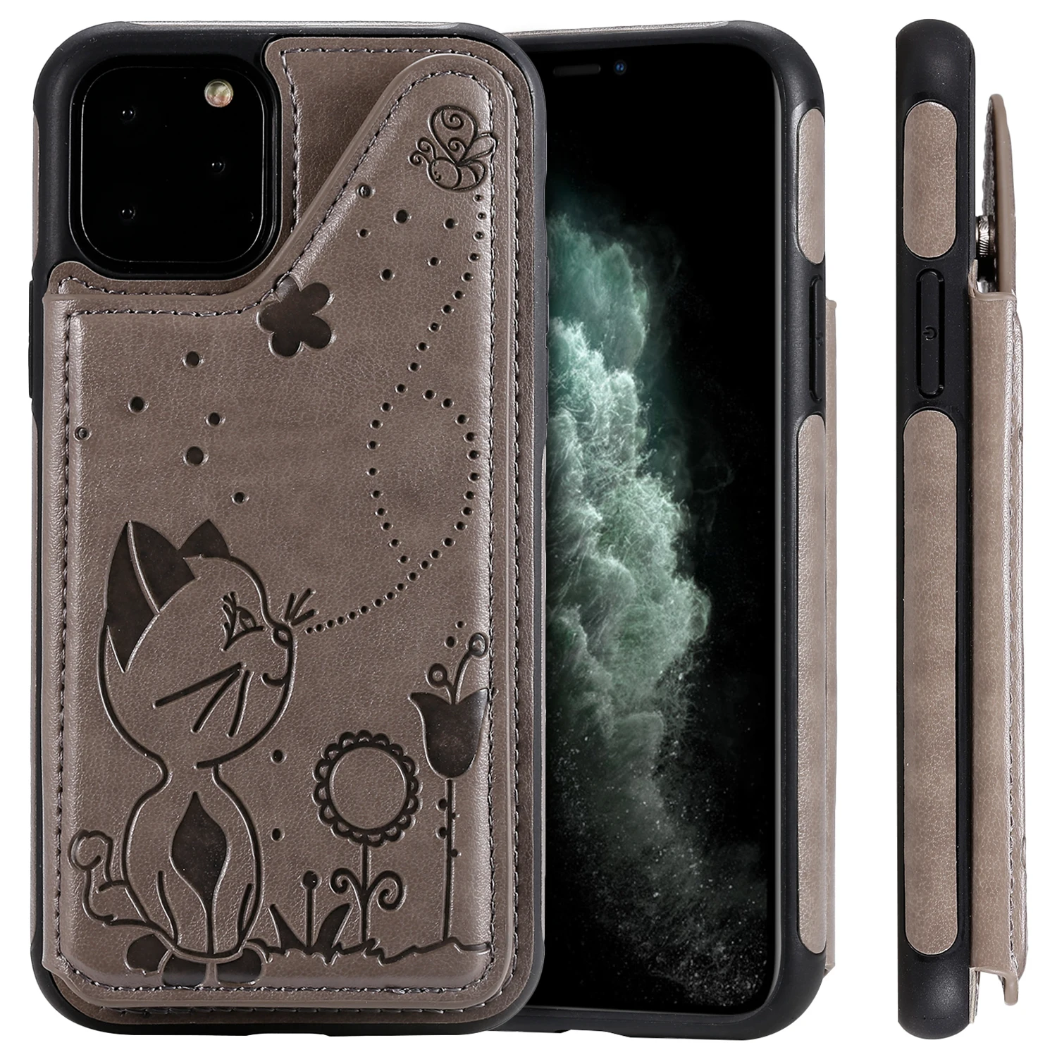 Серый Ретро Чехол из искусственной кожи чехол для IPhone 11 Pro X Xr XS Max слот для карт держатель для samsung S10E S9 S10 Plus 5G Note 9 10 задняя крышка - Цвет: Серый