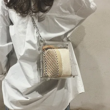 

2019 new women's shoulder bag college style Korean ladies shoulder bag simple wild transparent lady crossbody bag