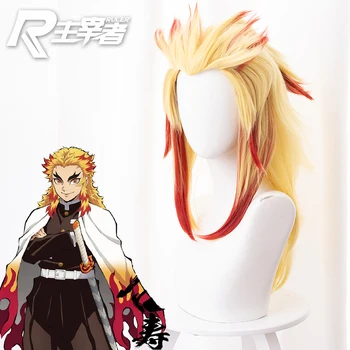 

Wigs Prop!!! Demon Slayer:Kimetsu No Yaiba Rengoku Shinjurou Cosplay Yellow Highlights Red Medium-Length Hair+ Small Ponyta
