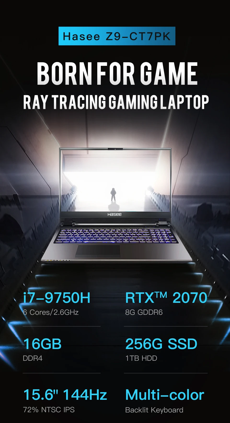 Ноутбук hasee Z9-CT7PK Intel Core I7-9750H+ RTX 2070/16GB ram/256G SSD+ 1T HDD/15,6 ''144Hz ips 72% NTSC) игровой ноутбук
