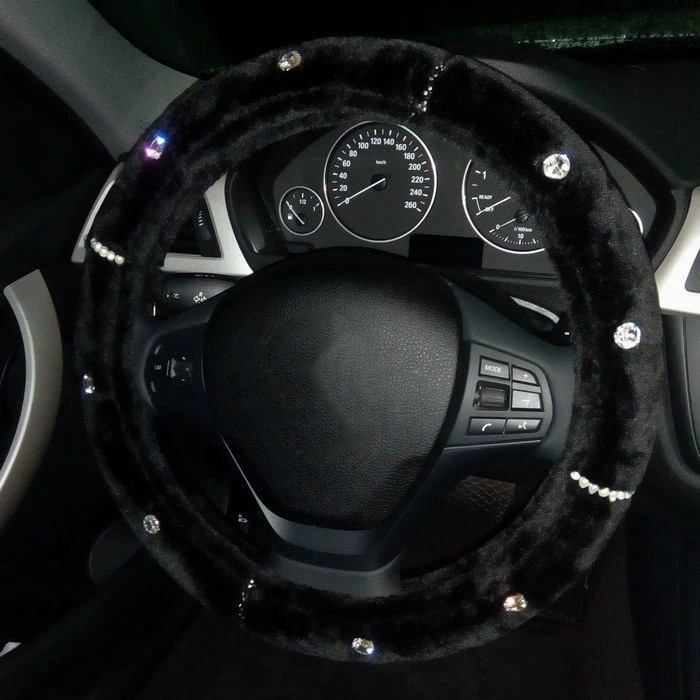 Горячая зима черный мех короткая нить рулевое колесо крышка автомобиля аксессуары для интерьера 36 см/38 см/39 см для женщин