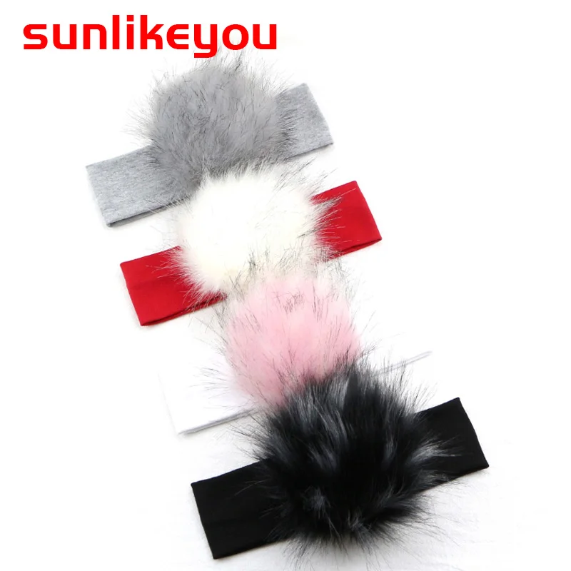 

Sunlikeyou Headband For Girls Hair Accessories New Baby Faux Fur Pom Pom Cotton Hair Band Newborn Infant Turban