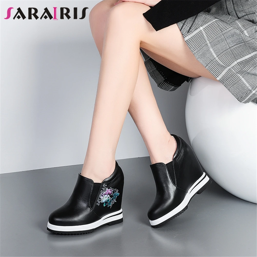 

SARAIRIS2020 New Spring Female Elegant Height Increasing Pumps High Heel Pumps Women 32-40 Whole Genuine Leather Shoes Woman